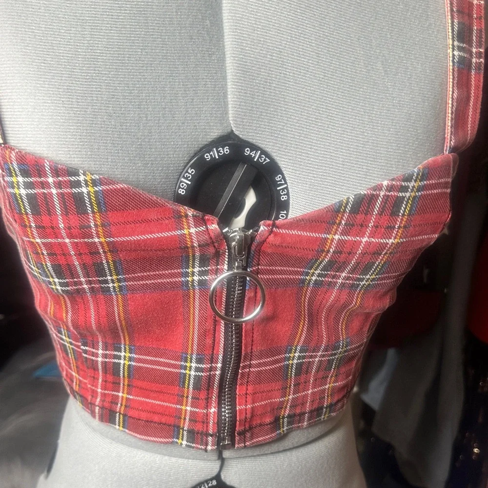 Forever 21 Red Plaid Crop Top with Zipper - Picture 6 of 6